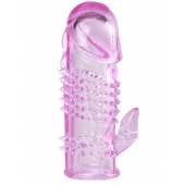 Розовая  гелевая насадка с клиторальным отростком - 13,5 см. - Toyfa Basic - в Стерлитамаке купить с доставкой