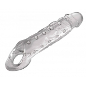 Прозразная закрытая насадка на пенис с поддержкой мошонки Clearly Ample Penis Enhancer - 22 см. - XR Brands - в Стерлитамаке купить с доставкой