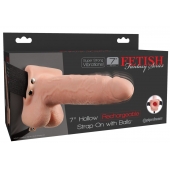 Телесный перезаряжаемый вибрострапон 7  Hollow Rechargeable Strap-on with Balls - 20,3 см. - Pipedream - купить с доставкой в Стерлитамаке