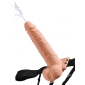 Телесный полый страпон с имитацией эякуляции 7.5  Hollow Squirting Strap-On with Balls Flesh - 21,6 см. - Pipedream - купить с доставкой в Стерлитамаке