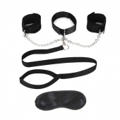 Чёрный ошейник с наручниками и поводком Collar Cuffs   Leash Set - Lux Fetish - купить с доставкой в Стерлитамаке