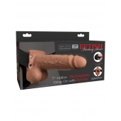 Кофейный перезаряжаемый вибрострапон 7  Hollow Rechargeable Strap-on with Balls - 20,3 см. - Pipedream - купить с доставкой в Стерлитамаке