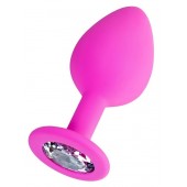 Розовая анальная втулка Brilliant с прозрачным кристаллом - 8 см. - ToyFa - купить с доставкой в Стерлитамаке