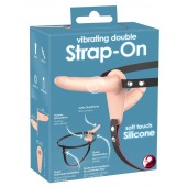 Телесный двойной вибрострапон с вибрацией Vibrating Double Strap-On - 15 см. - Orion - купить с доставкой в Стерлитамаке