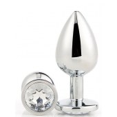 Серебристая анальная втулка с прозрачным кристаллом - 7,1 см. - Dream Toys - купить с доставкой в Стерлитамаке