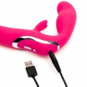 Ярко-розовый безремневой страпон Rechargeable Vibrating Strapless Strap-On - Happy Rabbit - купить с доставкой в Стерлитамаке