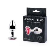 Серебристая анальная пробка с малиновым кристаллом-сердечком - 7 см. - Anal Jewelry Plug - купить с доставкой в Стерлитамаке