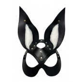 Черная маска зайки с белым мехом на ушках Miss Bunny - БДСМ Арсенал - купить с доставкой в Стерлитамаке
