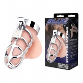 Серебристая металлическая клетка для члена с замком Enslave Cock Cage - BlueLine - купить с доставкой в Стерлитамаке