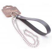 Серебристый металлический поводок с кожаной черной ручкой - 80 см. - Crazy Handmade - купить с доставкой в Стерлитамаке