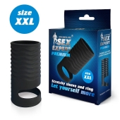 Черная открытая насадка на пенис с кольцом для мошонки XXL-size - 9,4 см. - Sex Expert - в Стерлитамаке купить с доставкой