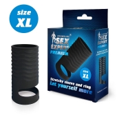Черная открытая насадка на пенис с кольцом для мошонки XL-size - 8,9 см. - Sex Expert - в Стерлитамаке купить с доставкой