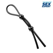 Черное силиконовое лассо с двумя шариками для утяжки - Sex Expert - в Стерлитамаке купить с доставкой