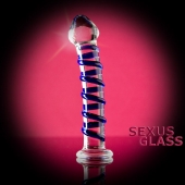 Фаллоимитатор из стекла с синей спиралью - 18 см. - Sexus купить с доставкой в интернет-магазине Orgasmix в Стерлитамаке Фаллоимитатор из стекла с синей спиралью - 18 см. - Sexus