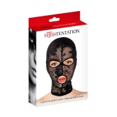 Черная кружевная маска на голову с отверстиями для глаз и рта - Fetish Tentation - купить с доставкой в Стерлитамаке