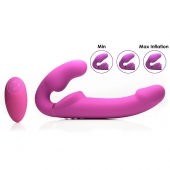 Розовый безремневой страпон с вибрацией и функцией расширения Inflatable Ergo-Fit Strapless Strap-On - XR Brands - купить с доставкой в Стерлитамаке