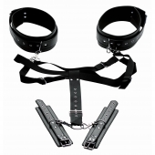 Черная бондажная система Acquire Easy Access Thigh Harness with Wrist Cuffs - XR Brands - купить с доставкой в Стерлитамаке