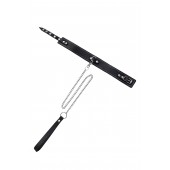 Кожаный двухслойный ошейник с белой строчкой и поводком - Pecado - купить с доставкой в Стерлитамаке