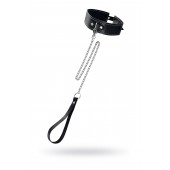 Кожаный двухслойный ошейник с белой строчкой и поводком - Pecado - купить с доставкой в Стерлитамаке