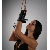 Черные высокие кожаные наручники для подвешивания - Crazy Handmade - купить с доставкой в Стерлитамаке