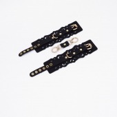 Черные кожаные наручники с узорами и золотистой фурнитурой - Crazy Handmade - купить с доставкой в Стерлитамаке