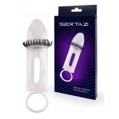 Закрытая насадка на пенис с подхватом мошонки и стимулирующими «ресничками» - Sextaz - в Стерлитамаке купить с доставкой