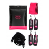 Черно-розовый эротический набор: фиксатор, оковы, наручники, повязка - Erokay - купить с доставкой в Стерлитамаке