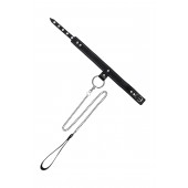 Черный узкий однослойный ошейник с серебристым поводком-цепочкой - Pecado - купить с доставкой в Стерлитамаке