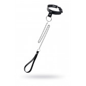 Черный узкий однослойный ошейник с серебристым поводком-цепочкой - Pecado - купить с доставкой в Стерлитамаке