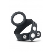 Черное эрекционное кольцо с подхватом мошонки на кнопках VS6 - Blush Novelties - в Стерлитамаке купить с доставкой