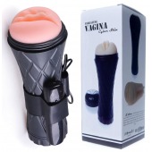 Телесный мастурбатор-вагина в черной колбе с вибрацией - Boys of Toys - в Стерлитамаке купить с доставкой