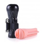 Телесный мастурбатор-вагина в черной колбе с вибрацией - Boys of Toys - в Стерлитамаке купить с доставкой