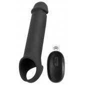 Черная вибронасадка для пениса с хомутом для мошонки и пультом ДУ Remote Controlled Penis Extension - Orion - в Стерлитамаке купить с доставкой