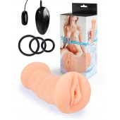 Телесный двусторонний мастурбатор с вибропулей и эрекционными кольцами в комплекте - Sexy Girl - в Стерлитамаке купить с доставкой