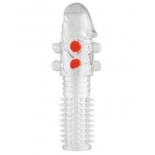 Гелевая прозрачная насадка с шариками и шипами - 14 см. - Toyfa Basic - в Стерлитамаке купить с доставкой