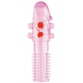 Гелевая розовая насадка с шариками и шипами - 14 см. - ToyFa - в Стерлитамаке купить с доставкой