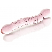 Двусторонний розовый фаллос  с рёбрами и точками - 19,5 см. - Sexus купить с доставкой в интернет-магазине Orgasmix в Стерлитамаке Двусторонний розовый фаллос  с рёбрами и точками - 19,5 см. - Sexus