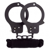 Чёрные наручники из листового металла в комплекте с веревкой BONDX METAL CUFFS LOVE ROPE SET - Dream Toys - купить с доставкой в Стерлитамаке