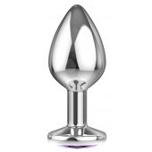 Малая серебристая анальная пробка Diamond Purple Sparkle Small с фиолетовым кристаллом - 7 см. - Lola Games - купить с доставкой в Стерлитамаке