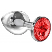 Большая серебристая анальная пробка Diamond Red Sparkle Large с красным кристаллом - 8 см. - Lola Games - купить с доставкой в Стерлитамаке