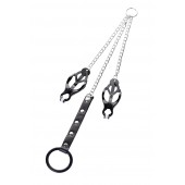 Черно-серебристые зажимы для сосков с кольцом для пениса TOYFA Metal - ToyFa - купить с доставкой в Стерлитамаке