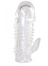 Прозрачная гелевая насадка с шипами и клиторальным отростком - 13 см. - Toyfa Basic - в Стерлитамаке купить с доставкой