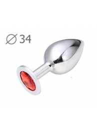 Коническая серебристая анальная втулка с красным кристаллом - 8,2 см. - Anal Jewelry Plug - купить с доставкой в Стерлитамаке