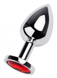 Серебристая коническая анальная пробка с красным кристаллом - 8 см. - ToyFa - купить с доставкой в Стерлитамаке