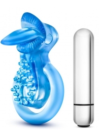 Голубое эрекционное виброкольцо 10 Function Vibrating Tongue Ring - Blush Novelties - в Стерлитамаке купить с доставкой