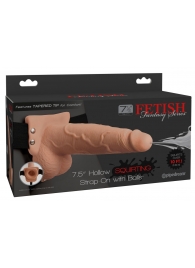 Телесный полый страпон с имитацией эякуляции 7.5  Hollow Squirting Strap-On with Balls Flesh - 21,6 см. - Pipedream - купить с доставкой в Стерлитамаке