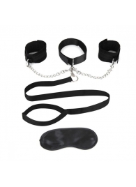 Чёрный ошейник с наручниками и поводком Collar Cuffs   Leash Set - Lux Fetish - купить с доставкой в Стерлитамаке