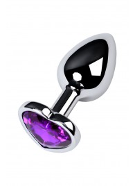 Серебристая коническая анальная пробка с фиолетовым кристаллом-сердечком - 7 см. - ToyFa - купить с доставкой в Стерлитамаке