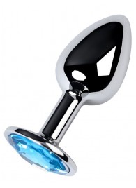 Серебристая конусовидная анальная пробка с голубым кристаллом - 7 см. - ToyFa - купить с доставкой в Стерлитамаке