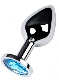 Серебристая конусовидная анальная пробка с голубым кристаллом - 8 см. - ToyFa - купить с доставкой в Стерлитамаке